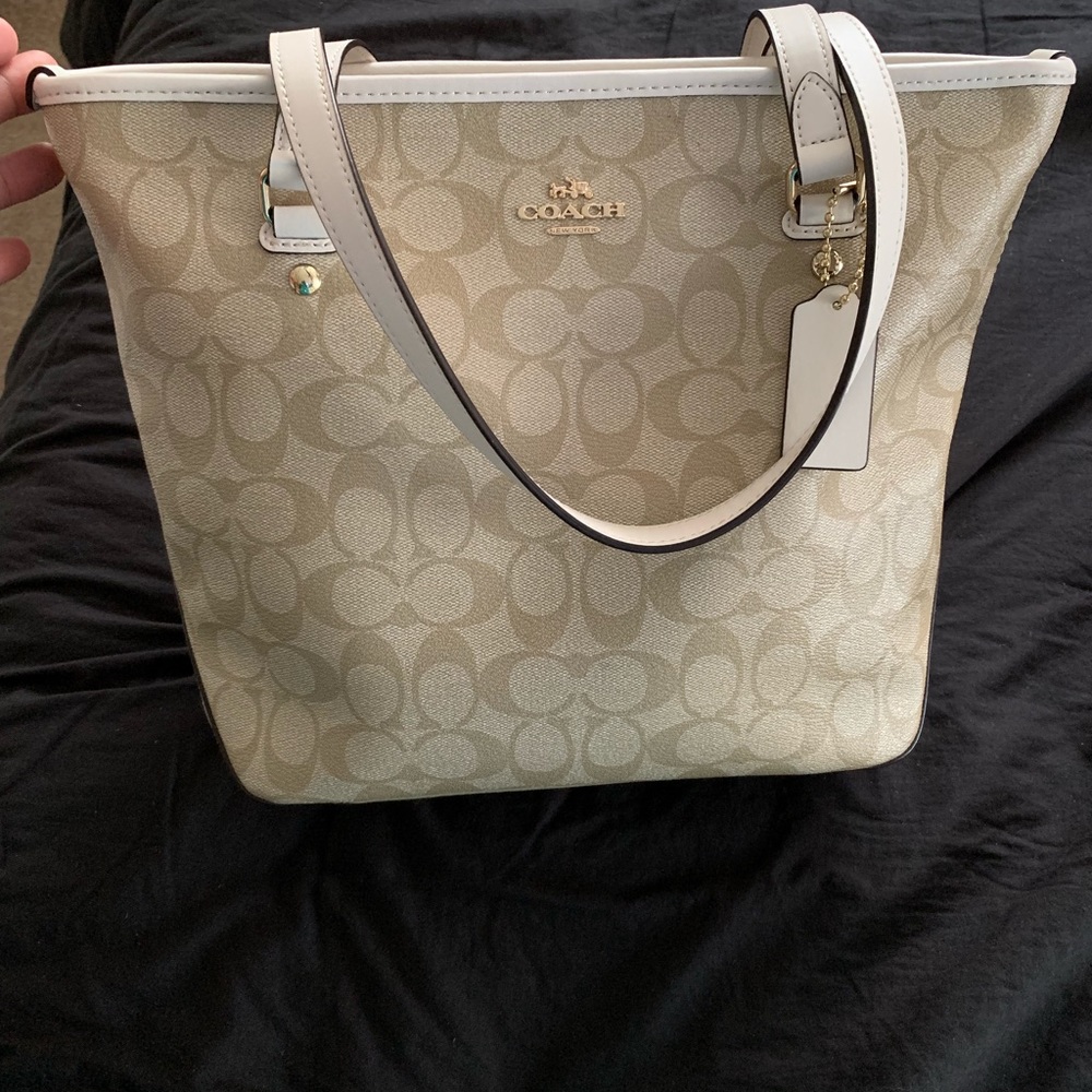 Coach signature zip top tote